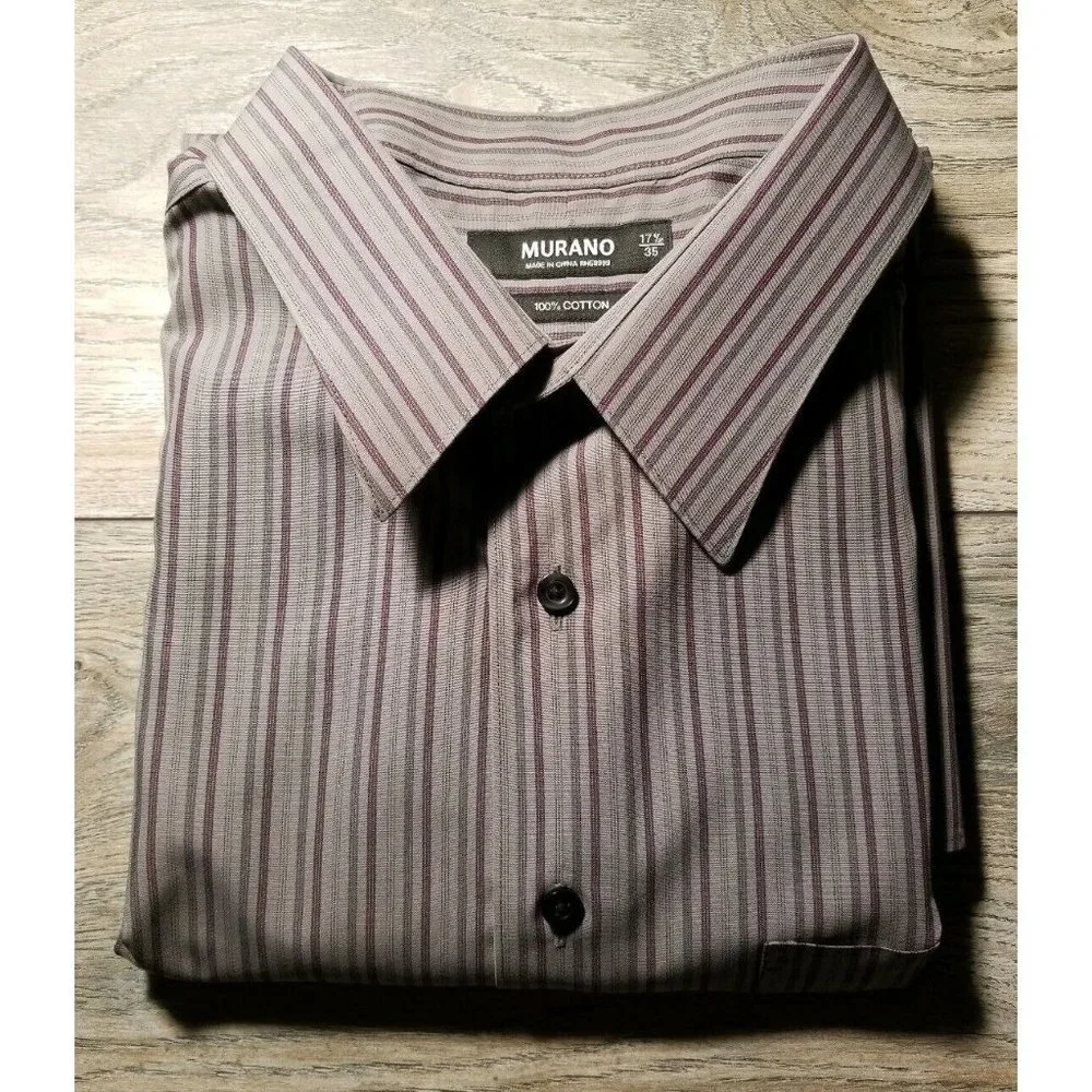 Murano Long Sleeve Dress Casual Shirt Mens 17.5 Neck Gray Purple 23" Chest - Picture 8 of 9